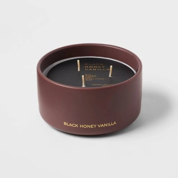 15oz Ceramic Jar 3-Wick Candle: Soy Wax Blend, Coconut Oil, Threshold™ Black Honey Vanilla