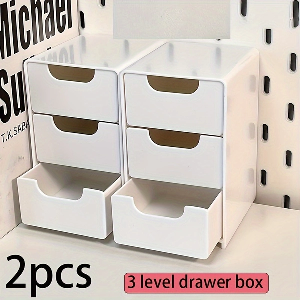 2pcs jewelry box Three-layer drawer storage box, perfect for storing office supplies, hair clips, jewelry and cosmetics, small and cute design, desktop storage organization, ideal for families, Desk &amp; Drawer Organizer for Home Storage