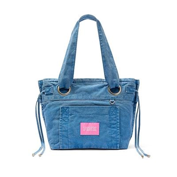 Canvas Flat-Bottom Tote Bag, Blue, One Size - Women's Bags - PINK