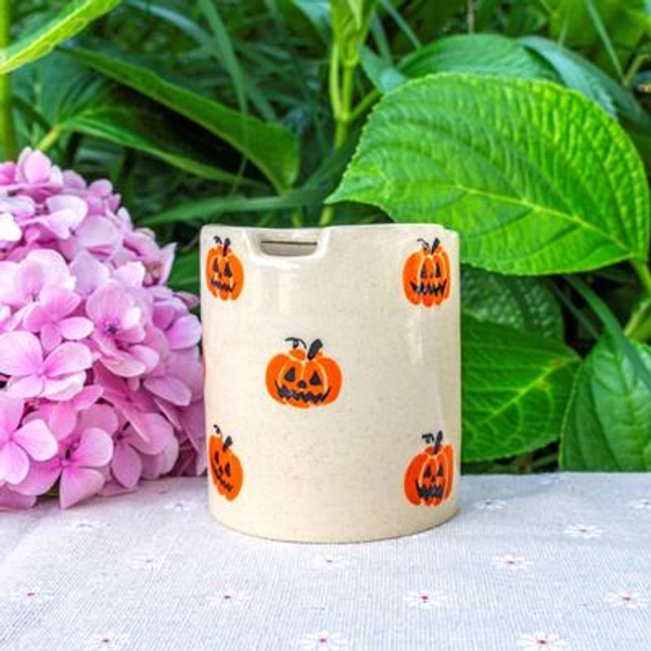 Pumpkin Travel Mug, Handmade Pottery Mug, To Go Ceramic Tumbler, Hand-painted Sip Mug, Coffee Cup Sip Mug Halloween Gift for Her