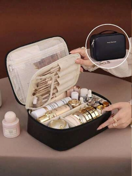 2/1PC Holiday Travel Makeup Organizer Bag, Multi-Functional Makeup Organizer Bag, Bathroom Waterproof Makeup Bags, Makeup Bags, PVC Toiletries Bag, Beauty Storage Bag, Cosmetics Storage Bag, Handbag, Organization And Storage Bag,A Must-Have Cosmetic Brush Storage Bag For Ladies In Autumn And Winter