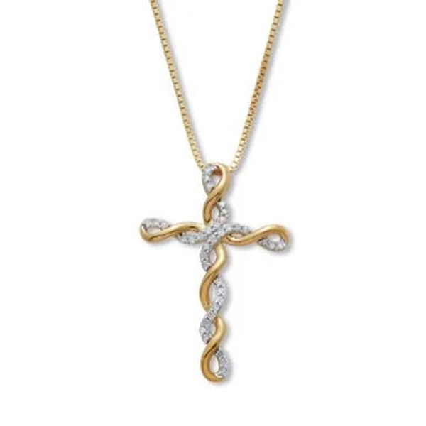 PalmBeach Jewelry 18K Gold-Plated Sterling Silver Twisted-Cross Diamond Pendant and Chain