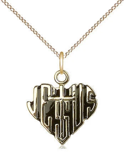 Heart of Jesus Cross Necklace Sterling Silver & Gold Filled Sterling Silver / Light Curb Chain Lobster Claw