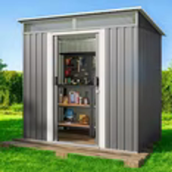 6x4 ft Outdoor Storage Shed with Double Lockable Doors - Weather-Resistant Garden Shed in Gray