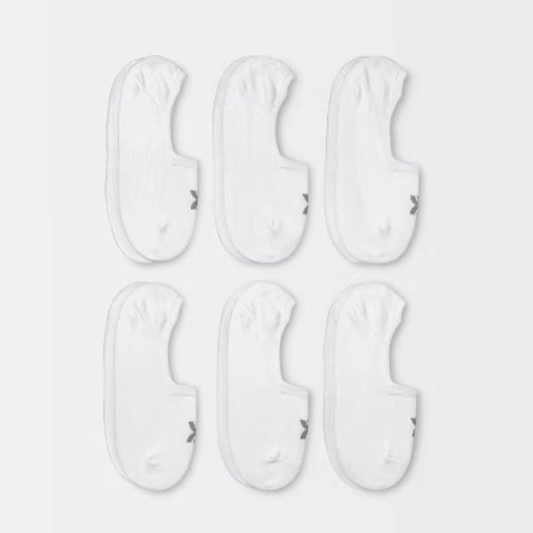 Women's Lightweight 6pk Liner Socks - All In Motion™ White 4-10: Moisture Wicking, Arch Support, Reinforced Toe