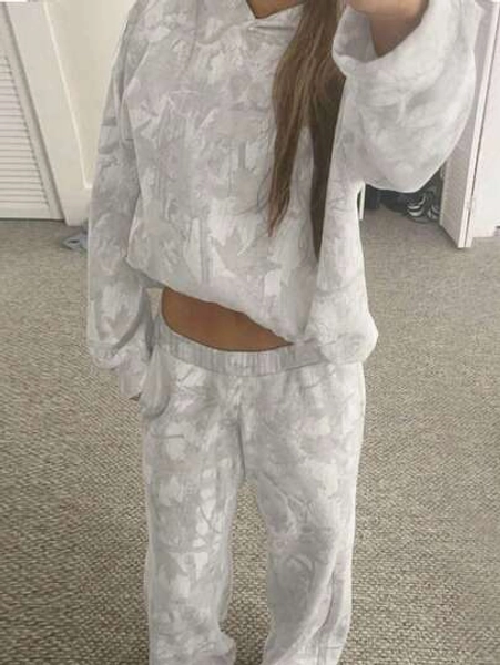 SHEIN 2pcs/Set Women Digital Print Hoodie And Sweatpants