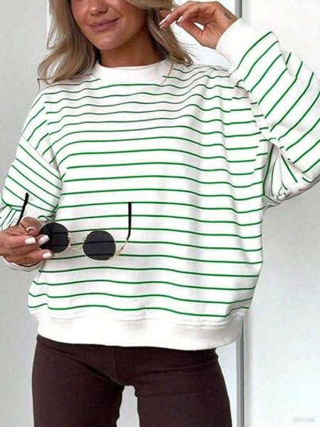 Women's Casual Black & White Striped Long Sleeve Sweatshirt, Comfortable & Minimalist Style, Autumn