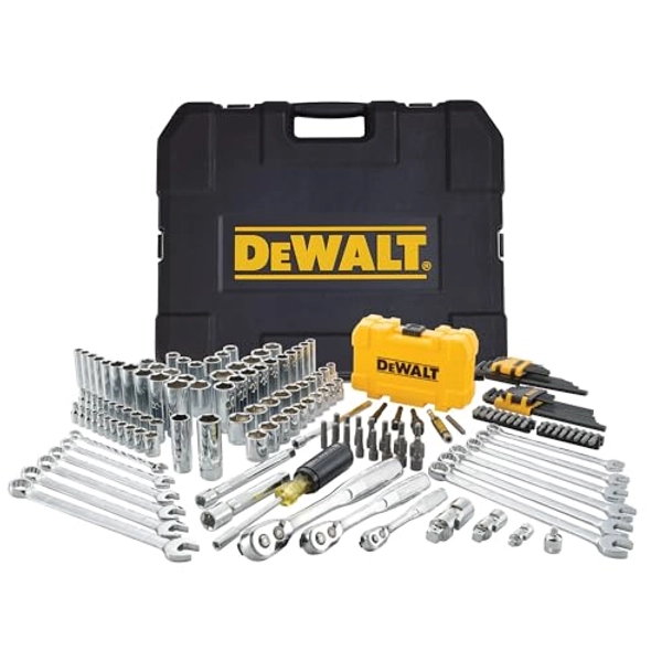 DEWALT Mechanic Tool Set with Case, Socket Set Metric and Standard Full, 1/4 & 3/8 Drive, Hex Keys and Specialty Tools, 168-Piece (DWMT73803)