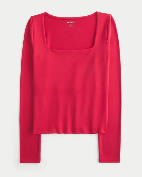 Long-Sleeve Seamless Fabric Square-Neck Baby Tee