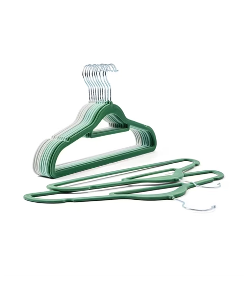 12 Pack Flocked Hangers - Green