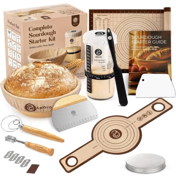 ABIOTO Artisan+ Sourdough Combo Kit with Proofing Baskets, Sourdough Starter Jar, Baking Mat, Slings & Bread Tools Combo Kit - Medium