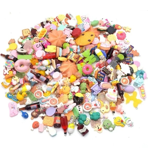 100/200/300pcs Random Mix Animal Food Resin Charms Bulk Wholesale Coffee Cup Bottle Charm For