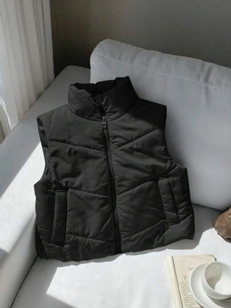 SHEIN Tween Girls Casual Versatile Quilted Padded Stand Collar Short Down Vest For Autumn/Winter Fall , Puffer Vest