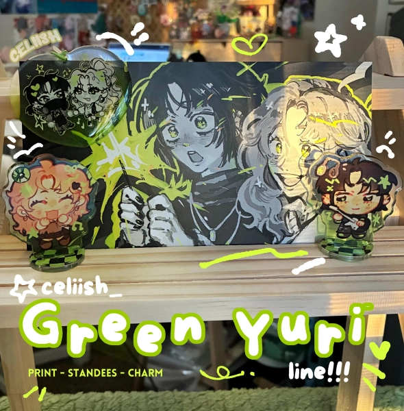 Green Yuri TGSWIIWAGAA Manga Merch - 2.5" Charm, 2" Mini Standees, 4x7.2" Print