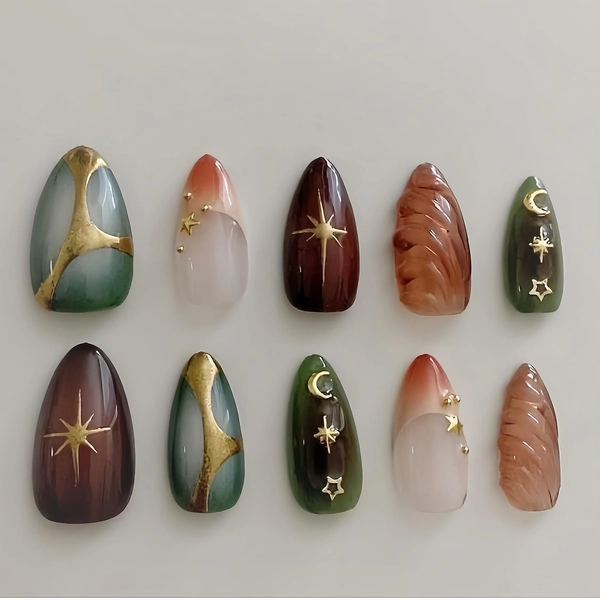 Colorful Graffiti Hand-Painted Press On Nails: Custom Faux Acrylic Gel Nails