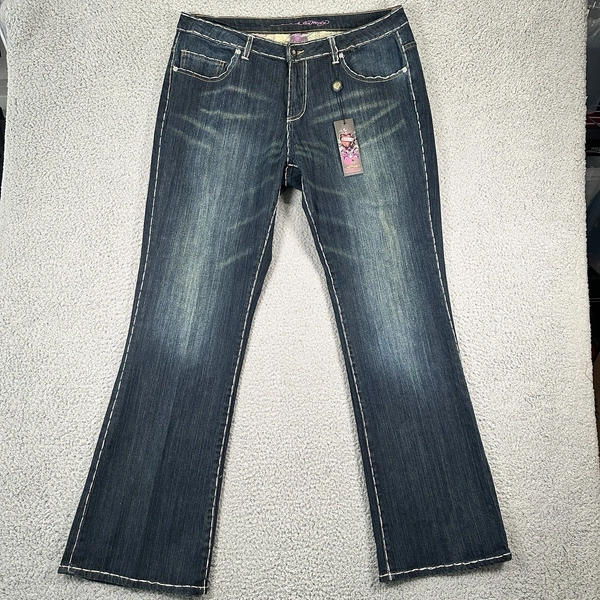 Ed Hardy Womens Jeans 18 (36x34) Blue Straight Leg Dark Wash Denim Vintage NWT