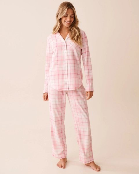 Ensemble pyjama en polaire carreaux roses - P
