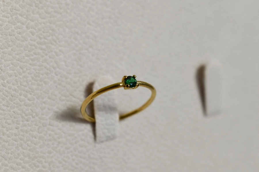 Fav Gold Filled Birthstone Rings, Green Emerald Stacking Ring, Small Minimalist Ring, Zodiac Thin Brilliant Stone Women Gift for Her WATERPROOF