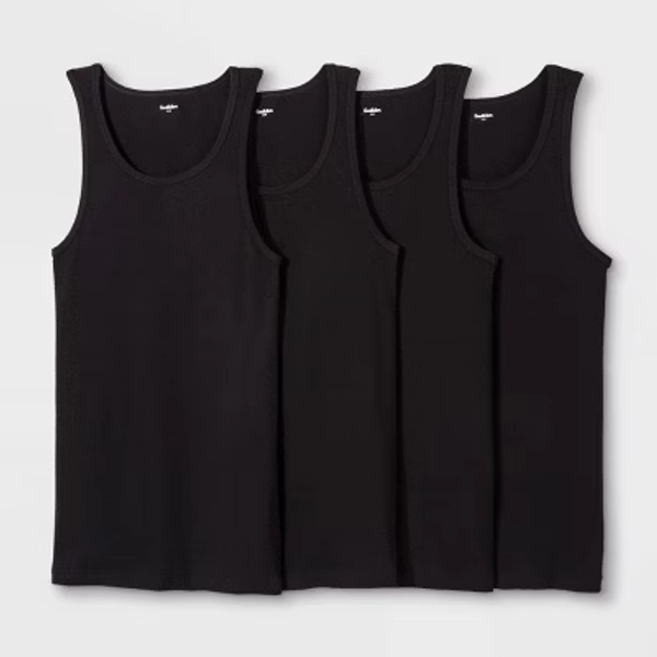 Men's 4pk Ribbed Tank Top - Goodfellow & Co™ Black M: Cotton, Machine Washable