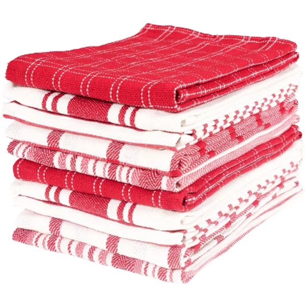 KAF Home 100% Cotton Set Of 10 Assorted Flat Kitchen Towels - 18" x 28", in Red