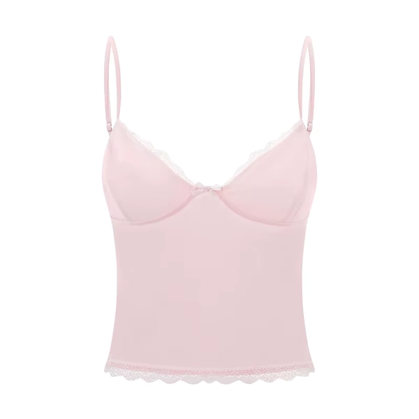 Lamuusaa y2k Crop Top Women Summer Cami Lace Trim V Neck Spaghetti Strap Sleeveless Tanks with Bow 2000s Clothing Streetwear - AliExpress 200000345