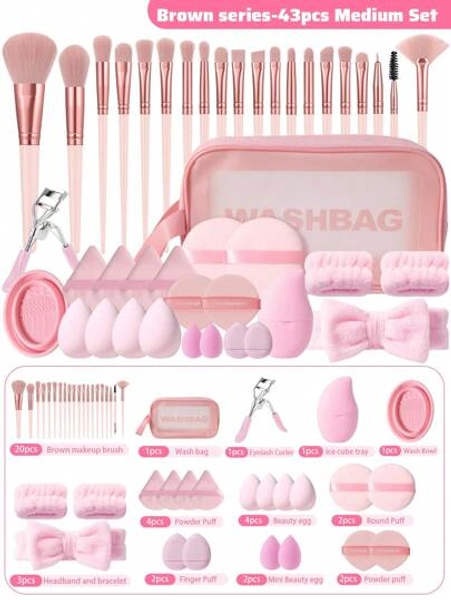 43PCS All-In-One Makeup & Skincare Kit | 20pcs Makeup Brushes + 16pcs Makeup Tools + 5pcs Skincare Tools (Ice Mask/Hairband) | Waterproof Travel Bag & Pro Eyelash Curler | Gift Set For Women/Daily Use.10/16/22/25/33/43PCS
