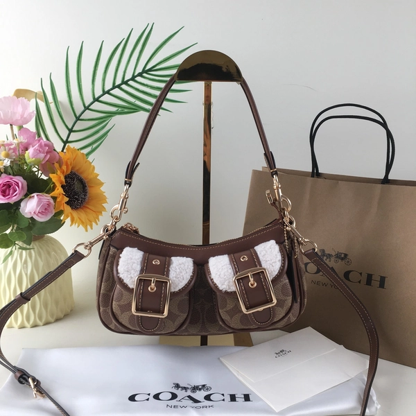 Coach Ashton Baguette Bag CY658 in Signature Canvas with Shearling outlet New