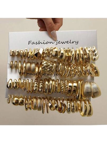 1-80pcs Fashionable Minimalist CCB Material Stud Earrings Set, Geometric Textured Earrings, Suitable For Women's Daily Wear, Gift For Girlfriends/Family/Friends