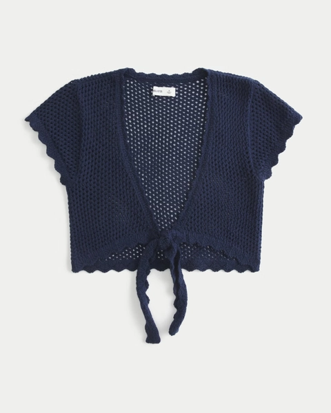 Open-Stitch Tie Front Shrug