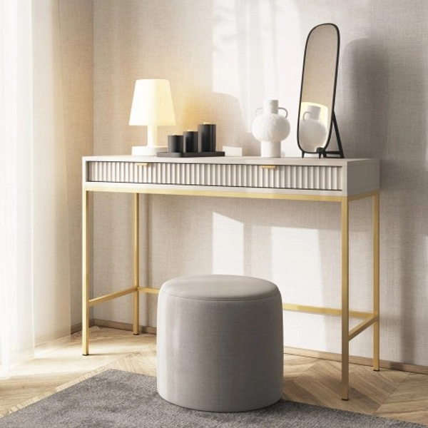 Scrivania consolle ingresso 104x77cm 2 cassetti moderna beige oro Alisa