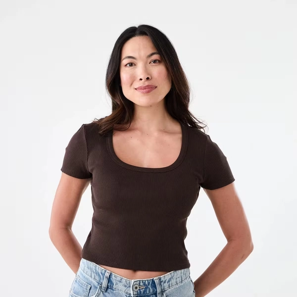 Short Sleeve Rib Square Neck T-shirt