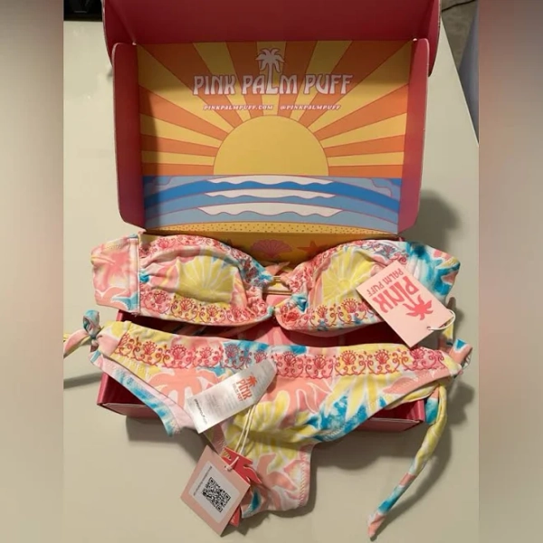 Pink Palm Puff Sherbet Swirl Bikini Set