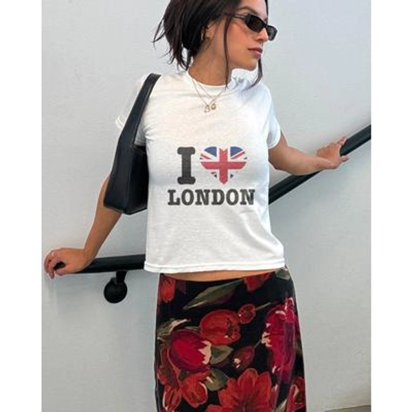 I Love London Baby Tee, UK Flag Crop Top, Y2K Aesthetic Travel Shirt, British Style Top, Cute Tourist Tee, Retro England Graphic Tee