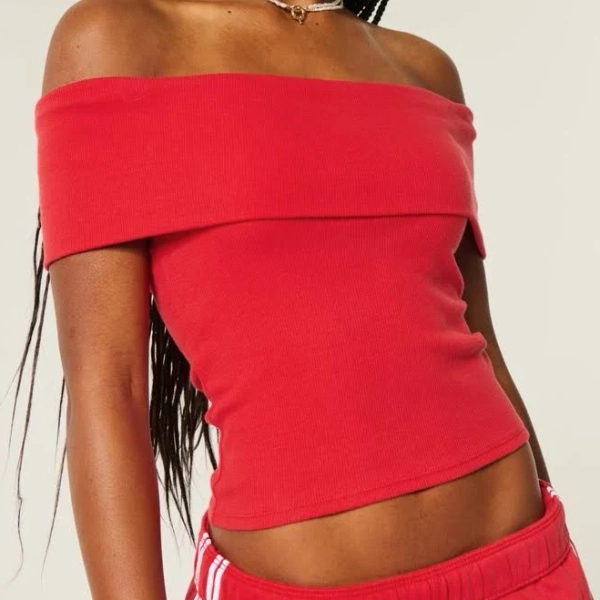 Women's Ribbed Off-the-Shoulder Foldover Top