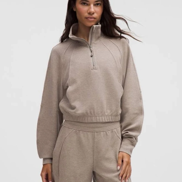 lululemon Scuba Half Zip | Women's Cropped Funnel-Neck Half Zip Waffle | Size XS | Grey,Neutral