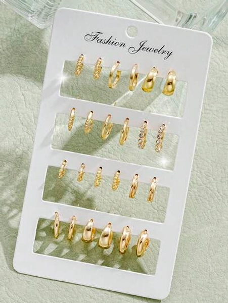 24pcs/Set Fashion Rhinestone Small Hoop Earrings, Minimalist Style Everyday Earrings For Women, Suitable For Date, Holiday, Anniversary Gift