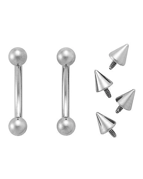 Kayla Malecc Multi-Pack Silver-Tone Titanium Curved Barbells with Extra Ends 2 Pack - 16 Gauge