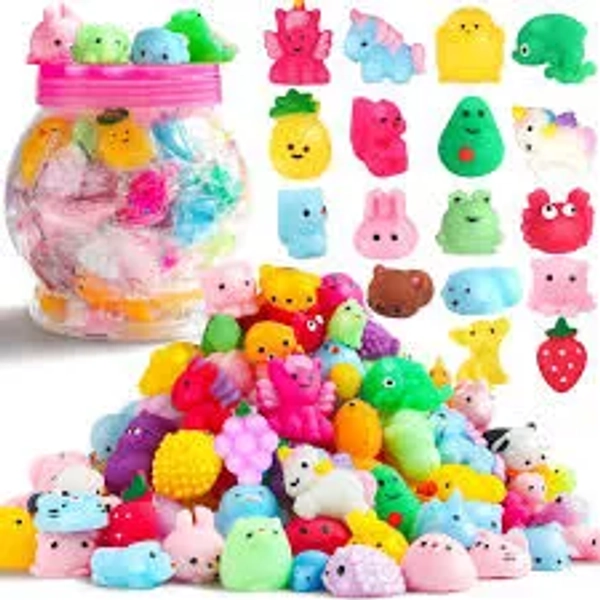100 Piece Kawaii Squishies Collection - Mini Mochi Sensory Stress Relief Toys For Kids Party Favors & Goodie Bags