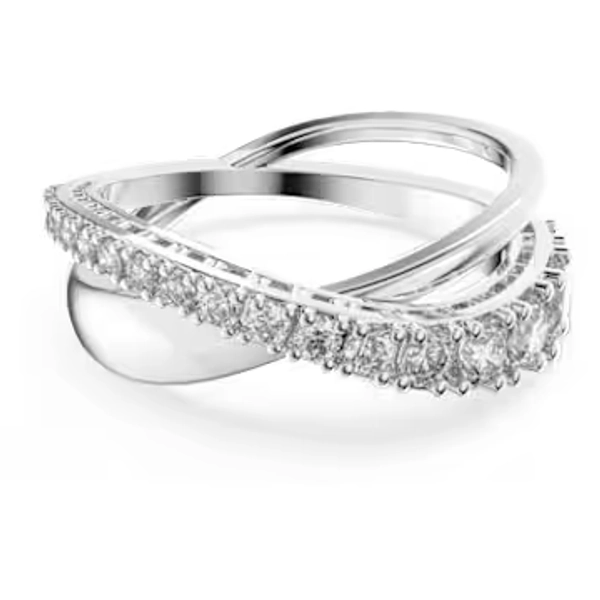 Hyperbola ring, Round cut, White, Rhodium plated