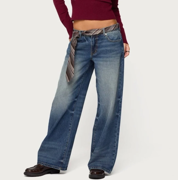 Edikted Women's Raelynn Washed Low-Rise Wide-Leg Jeans