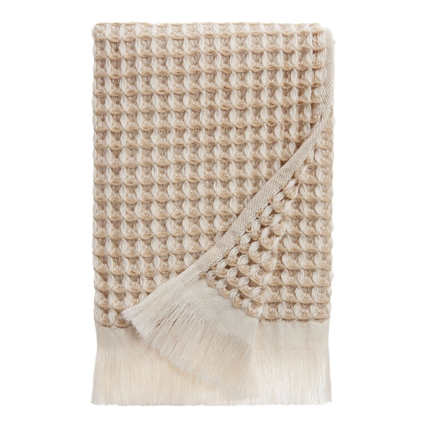 Sand and Ivory Two Tone Waffle Weave Cotton Hand Towel