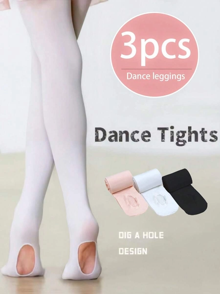 3 Pairs Girls' Velvet Comfortable Versatile High Elasticity Dance Tights, Ultra-Thin Suitable For Wearing Above 25°C