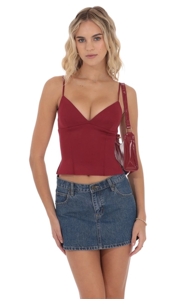 V-Neck Side Slit Top in Maroon | LUCY IN THE SKY