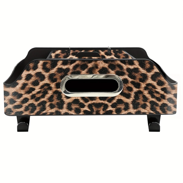 Leopard Print Car Backseat Organizer with Dual Cup Holders, Tissue Box & Storage Compartments, Multi-Function Seat Storage with Hooks for Ultimate Travel Convenience, Stylish Acrylic Design, Vehicle Accessory | Sleek Acrylic Design | Acrylic (Pmma)