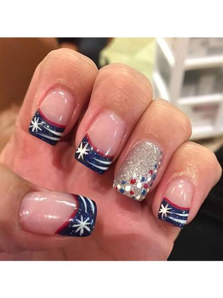 24Pcs Flower Press On Nails Extra Short Almond Fake Nails Colorful Floral Artificial Spring Nail Design French Tip False Nails Pink Full Cover Glue On Nails For Women Girls Acrylic Nails Decoration