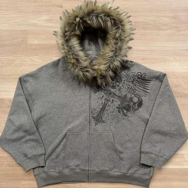 Grey zip up hoodie with fur hood
Perfect condition...