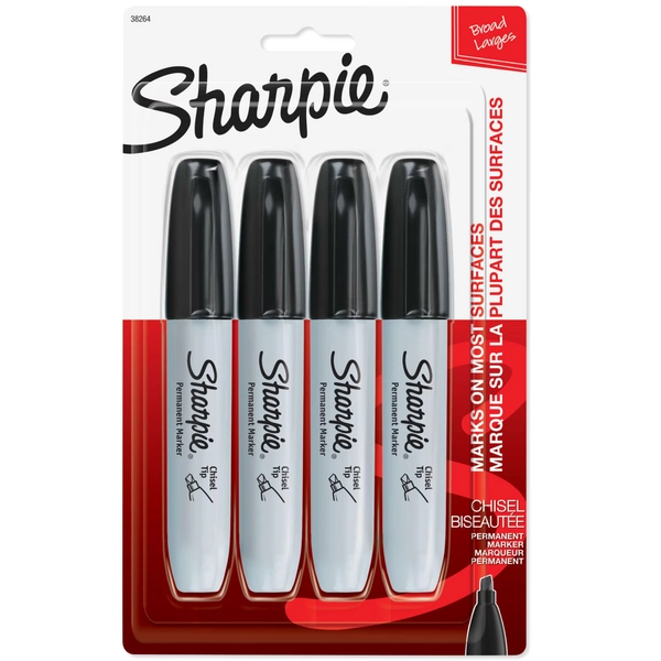 Sharpie Permanent Markers, Chisel Tip, Black, 4 Count - Walmart.com