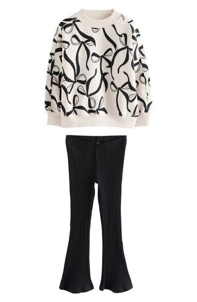 NEXT Kids' Bow Print Sweatshirt & Flare Leggings Set in White Multi at Nordstrom, Size 6Y