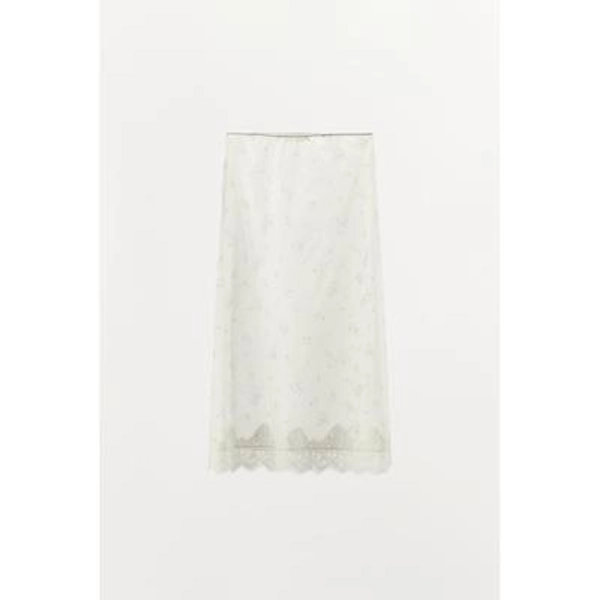 Zara - Floral Nylon Skirt - White / Gray - S - Woman