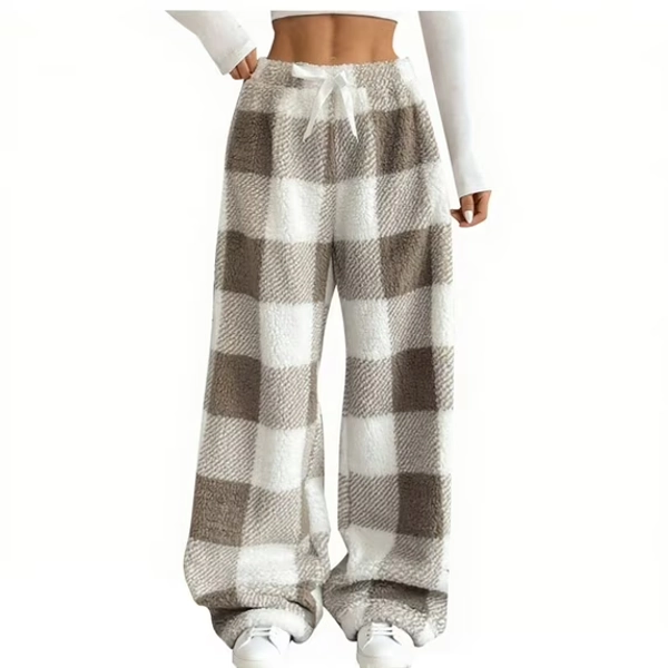 ZyeKqe Womens Pajama Pants Plaid Fuzzy Fleece Lounge Pjs Bottoms Winter Warm Homewear Cozy Lounge Trousers